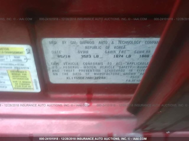 KL1TD5DE7AB132240 - 2010 CHEVROLET AVEO LS/LT RED photo 9