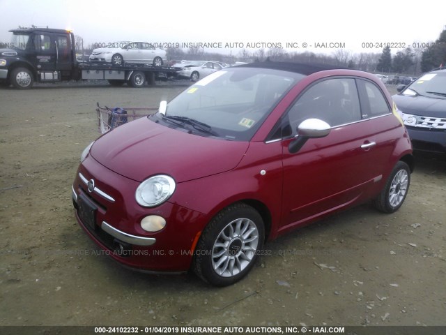 3C3CFFER7DT691935 - 2013 FIAT 500 LOUNGE RED photo 2