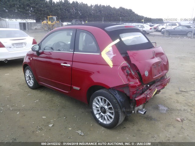 3C3CFFER7DT691935 - 2013 FIAT 500 LOUNGE RED photo 3