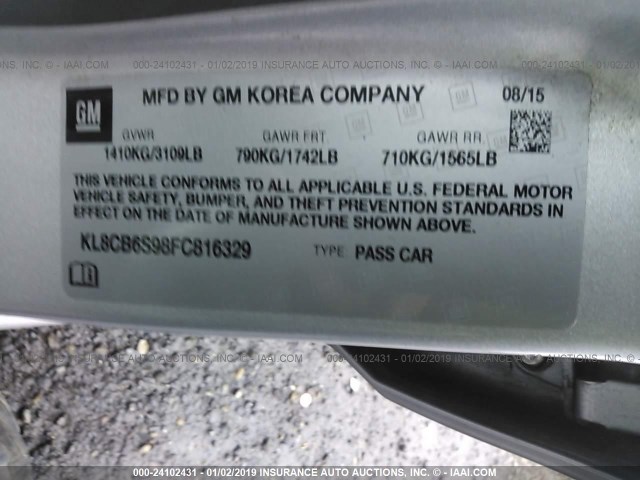 KL8CB6S98FC816329 - 2015 CHEVROLET SPARK LS SILVER photo 9