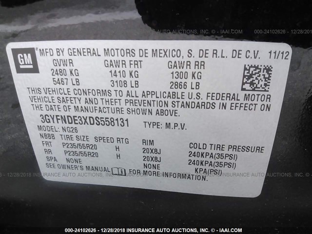 3GYFNDE3XDS558131 - 2013 CADILLAC SRX PERFORMANCE COLLECTION Қара фото 9