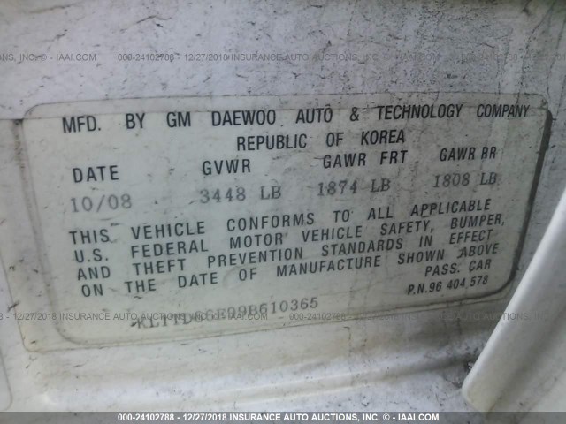 KL1TD66E99B610365 - 2009 CHEVROLET AVEO LS/LT თეთრი ფოტო 9