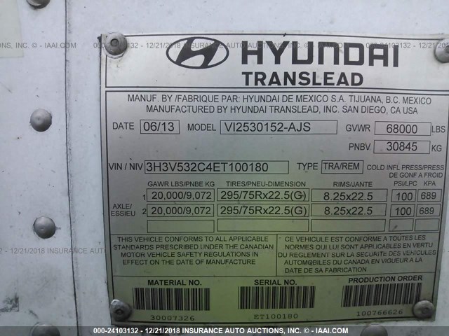 3H3V532C4ET100180 - 2014 HYUNDAI STEEL INDUSTRIES VAN  Սպիտակ լուսանկար 9