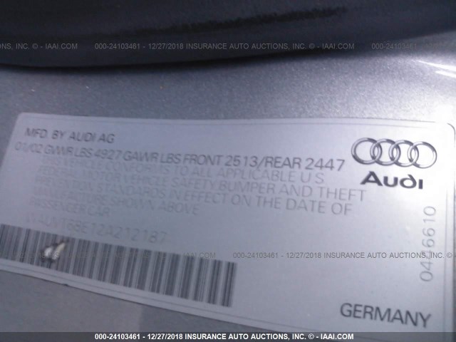 WAUVT68E12A212187 - 2002 AUDI A4 3.0 AVANT QUATTRO GRAY photo 9