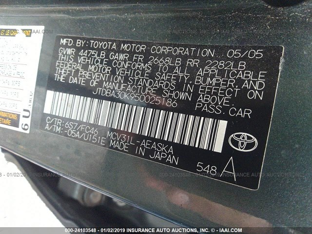 JTDBA30K950025186 - 2005 TOYOTA CAMRY SE GRAY photo 9