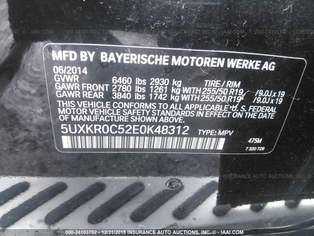 5UXKR0C52E0K48312 - 2014 BMW X5 XDRIVE35I BLACK photo 9