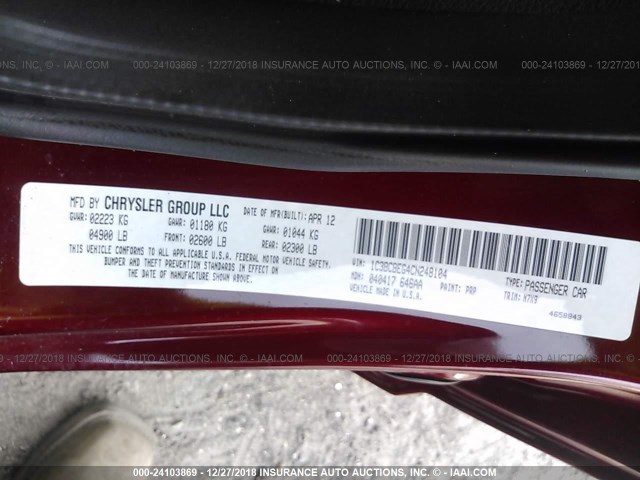 1C3BCBEG4CN248104 - 2012 CHRYSLER 200 TOURING RED photo 9