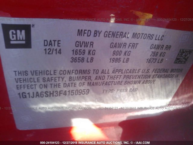 1G1JA6SH3F4150959 - 2015 CHEVROLET SONIC LS 红色 照片 9