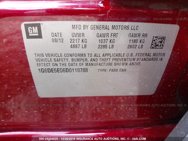 1G6DE5E56D0110788 - 2013 CADILLAC CTS LUXURY COLLECTION RED photo 9