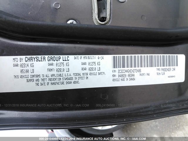 2C3CCAAGXEH272486 - 2014 CHRYSLER 300 GRAY photo 9