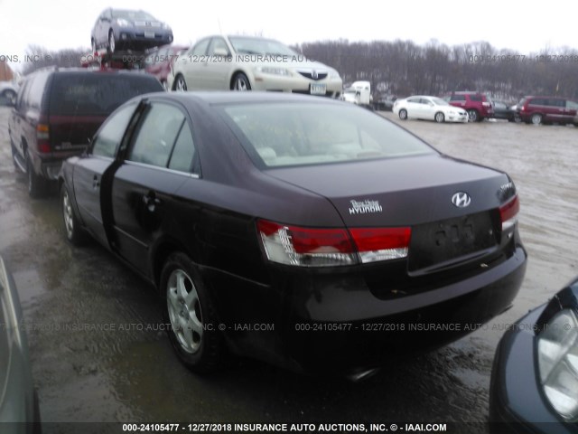 5NPEU46F76H089610 - 2006 HYUNDAI SONATA GLS/LX MAROON photo 3