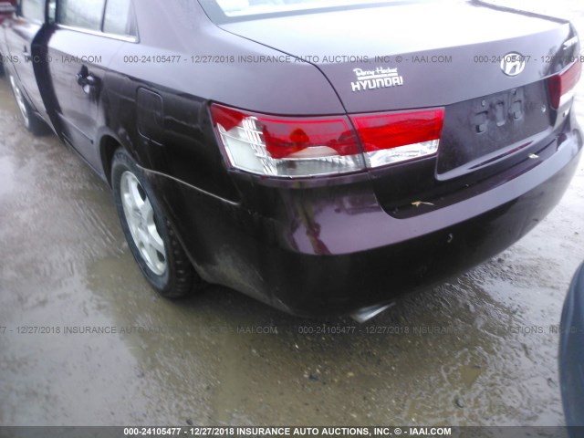 5NPEU46F76H089610 - 2006 HYUNDAI SONATA GLS/LX MAROON photo 6