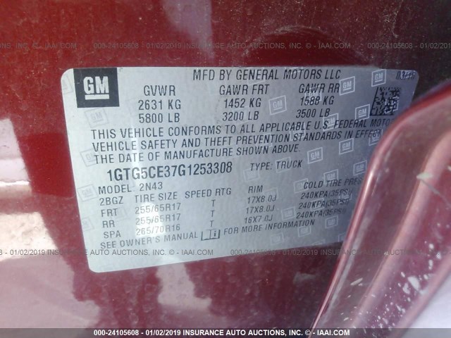 1GTG5CE37G1253308 - 2016 GMC CANYON SLE RED photo 9