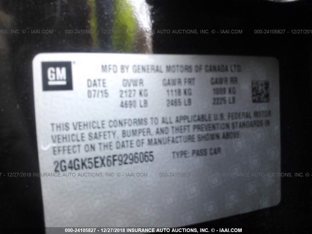 2G4GK5EX6F9296065 - 2015 BUICK REGAL 黑色 照片 9