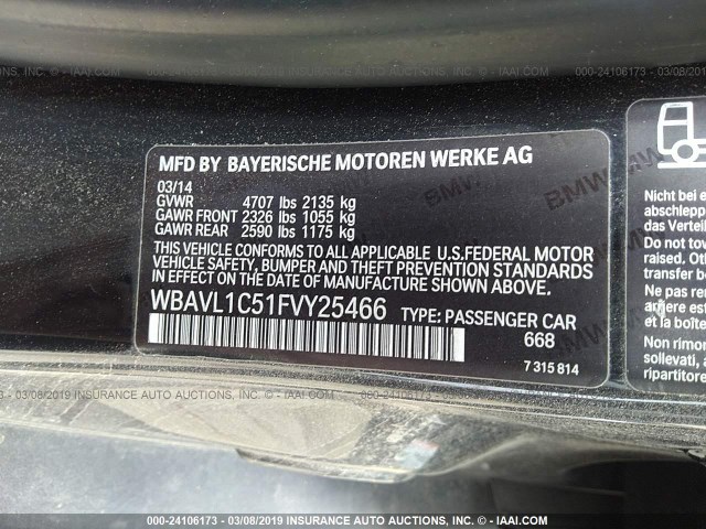 WBAVL1C51FVY25466 - 2015 BMW X1 XDRIVE28I BLACK photo 9