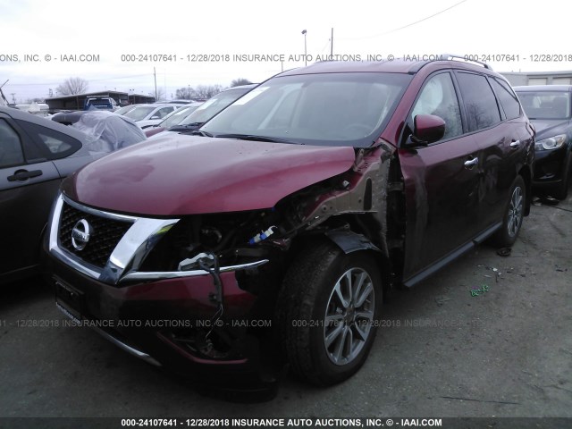 5N1AR2MM1GC605734 - 2016 NISSAN PATHFINDER S/SV/SL/PLATINUM MAROON photo 2