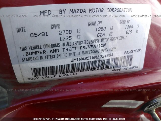 JM1NA3519M1234384 - 1991 MAZDA MX-5 MIATA RED photo 9