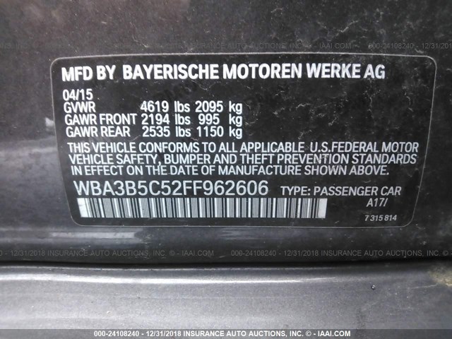 WBA3B5C52FF962606 - 2015 BMW 328 XI SULEV GRAY photo 9