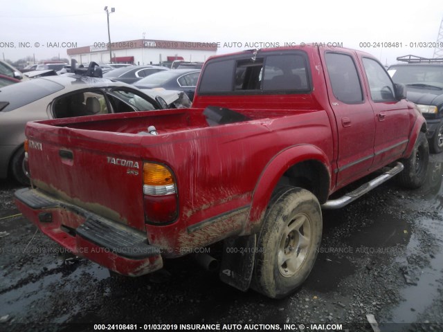 5TEHN72N72Z043338 - 2002 TOYOTA TACOMA DOUBLE CAB RED photo 4