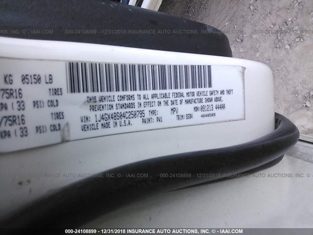 1J4GX48S04C250795 - 2004 JEEP GRAND CHEROKEE LAREDO/COLUMBIA/FREEDOM 白色 照片 9