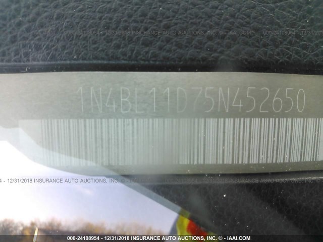 1N4BL11D75N452650 - 2005 NISSAN ALTIMA SE/SL/SE-R GRAY photo 9