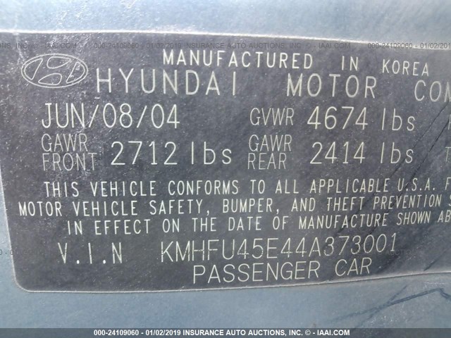 KMHFU45E44A373001 - 2004 HYUNDAI XG 350 BLUE photo 9