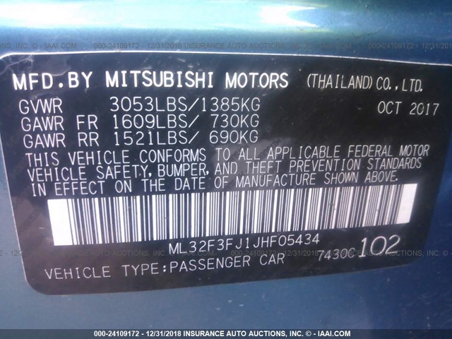 ML32F3FJ1JHF05434 - 2018 MITSUBISHI MIRAGE G4 ES Көк фото 9