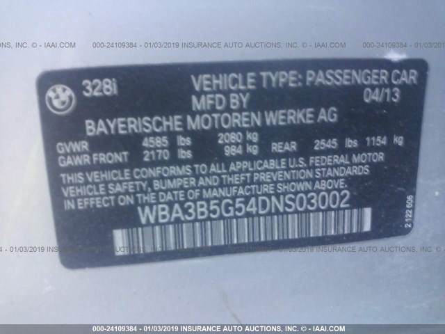 WBA3B5G54DNS03002 - 2013 BMW 328 XI SULEV SILVER photo 9