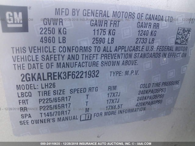 2GKALREK3F6221932 - 2015 GMC TERRAIN SLE GOLD photo 9