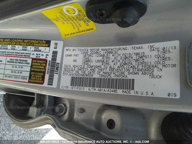 5TFJX4CN3DX028659 - 2013 TOYOTA TACOMA DOUBLE CAB 银色 照片 9