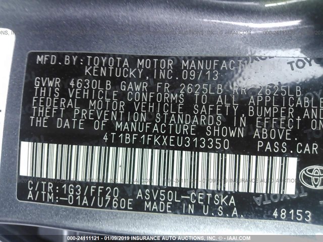 4T1BF1FKXEU313350 - 2014 TOYOTA CAMRY L/SE/LE/XLE 灰色 照片 9