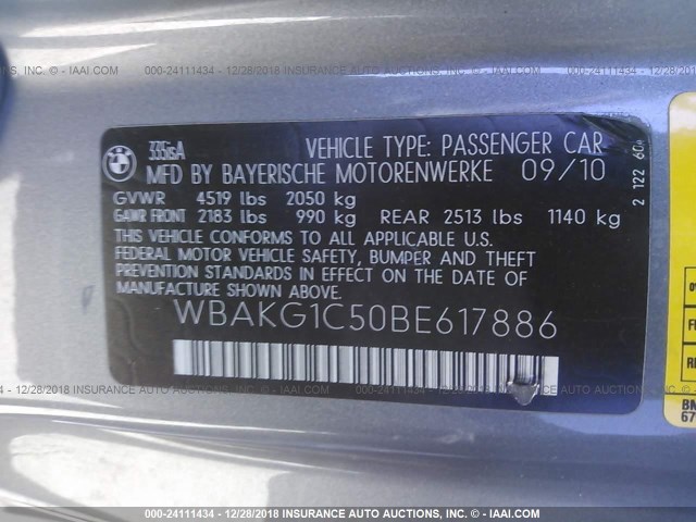 WBAKG1C50BE617886 - 2011 BMW 335 IS GRAY photo 9