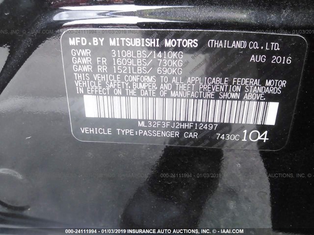 ML32F3FJ2HHF12497 - 2017 MITSUBISHI MIRAGE G4 ES BLACK photo 9