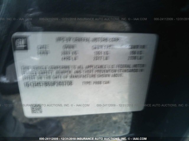 1G1ZH57B59F260708 - 2009 CHEVROLET MALIBU 1LT 黑色 照片 9