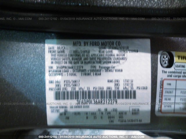 3FADP0L36AR212279 - 2010 FORD FUSION HYBRID SILVER photo 9