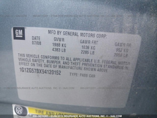 1G1ZG57BX94120152 - 2009 CHEVROLET MALIBU LS BLUE photo 9