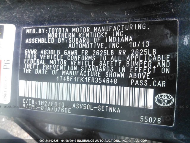 4T4BF1FK1ER354648 - 2014 TOYOTA CAMRY L/SE/LE/XLE Dark Blue photo 9