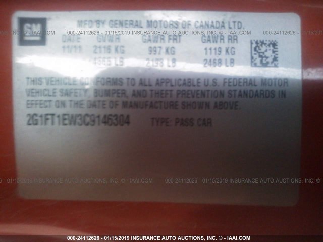 2G1FT1EW3C9146304 - 2012 CHEVROLET CAMARO 2SS ORANGE photo 9