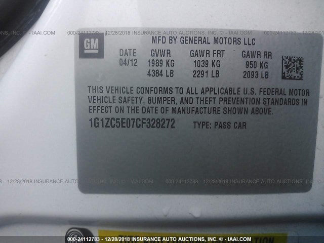 1G1ZC5E07CF328272 - 2012 CHEVROLET MALIBU 1LT BLUE photo 9