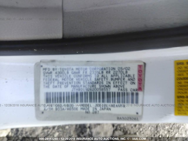 JTHBD192620058557 - 2002 LEXUS IS 300 WHITE photo 9