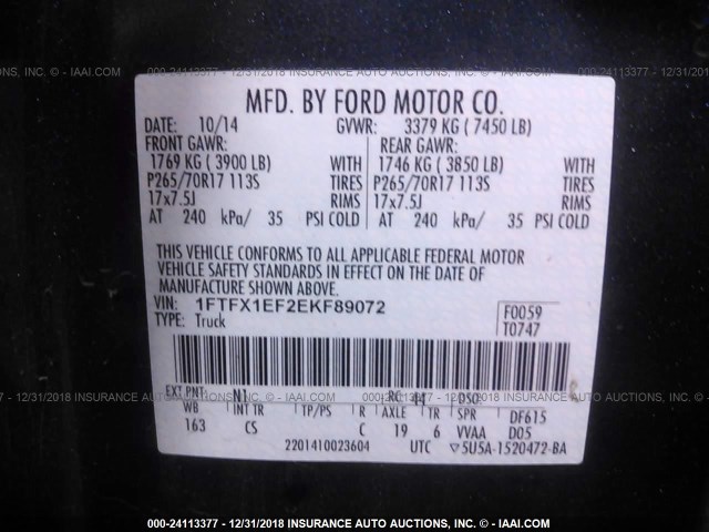 1FTFX1EF2EKF89072 - 2014 FORD F150 SUPER CAB BLUE photo 9