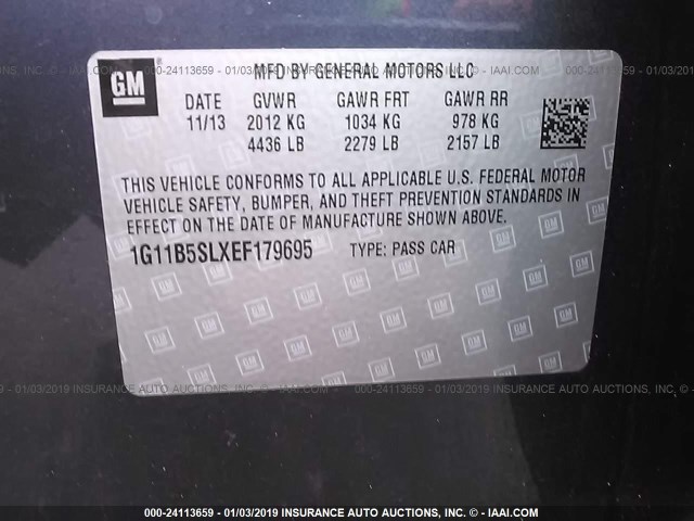 1G11B5SLXEF179695 - 2014 CHEVROLET MALIBU LS Mavi foto 9