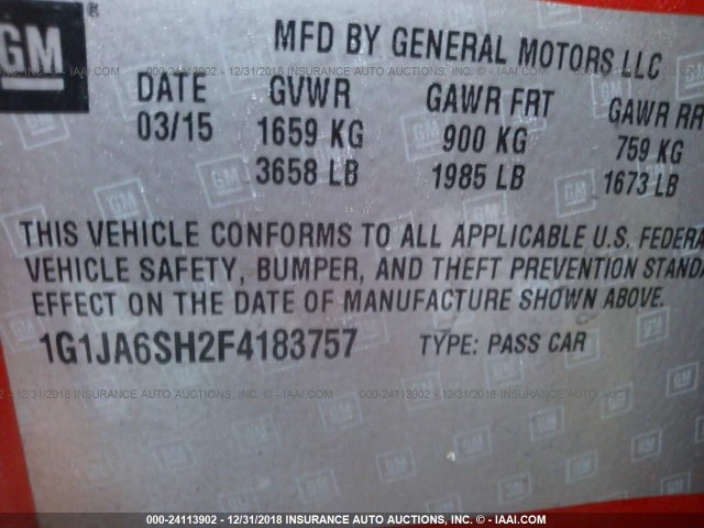 1G1JA6SH2F4183757 - 2015 CHEVROLET SONIC LS RED photo 9