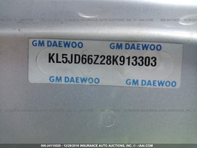 KL5JD66Z28K913303 - 2008 SUZUKI RENO CONVENIENCE SILVER photo 9