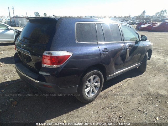 5TDZA3EH1CS018660 - 2012 TOYOTA HIGHLANDER SE BLUE photo 4