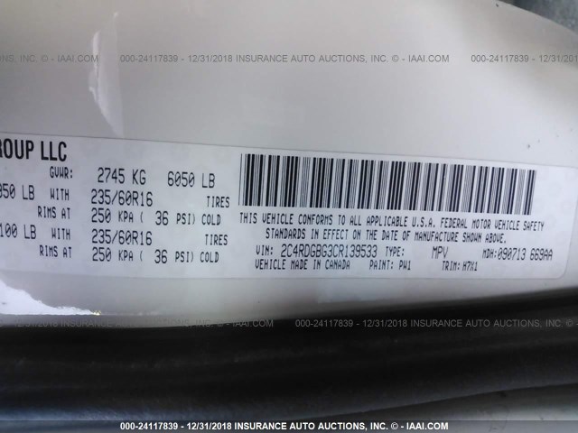 2C4RDGBG3CR139533 - 2012 DODGE GRAND CARAVAN SE WHITE photo 9