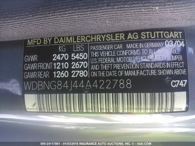 WDBNG84J44A422788 - 2004 MERCEDES-BENZ S 500 4MATIC BLUE photo 9