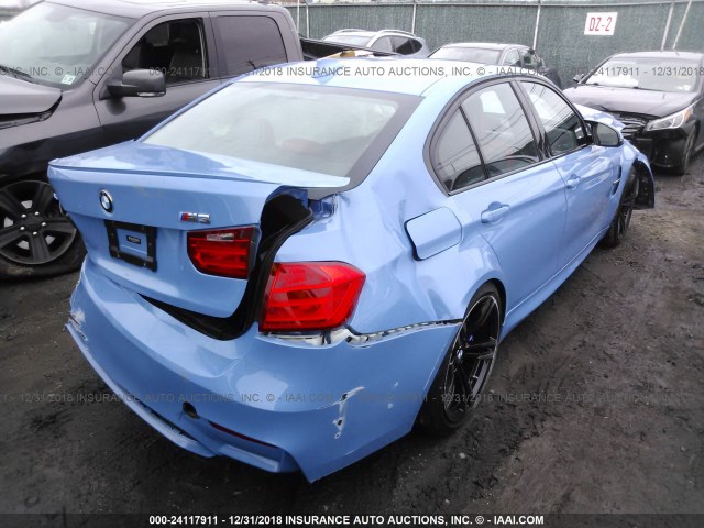 WBS3C9C51FP805577 - 2015 BMW M3 BLUE photo 4