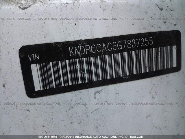 KNDPCCAC6G7837255 - 2016 KIA SPORTAGE EX/SX WHITE photo 9
