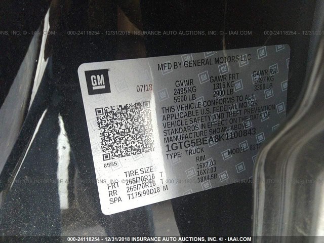 1GTG5BEA8K1100843 - 2019 GMC CANYON BLACK photo 9